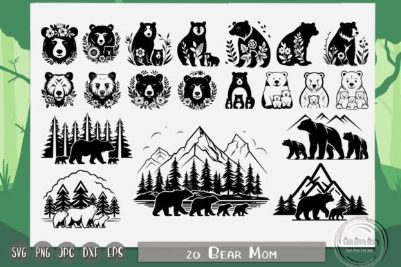 Bear Mom, Bear Family, Floral Bear