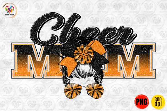 Cheer Mom, Messy Bun, Black Orange PNG