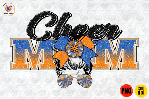 Cheer Mom, Messy Bun, Navy Blue Orange